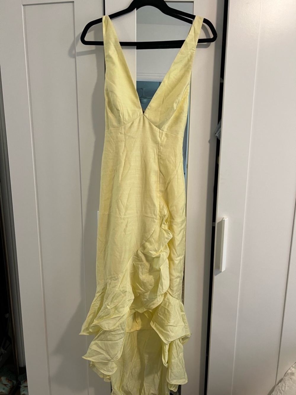 Saints + Secrets-V-Neck Ruffled Maxi Dress in Lemon